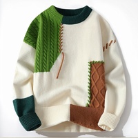 Chandails Tricotés Homme Automne Mode Patchwork Col Rond Pulls Décontractés Vêtements Masculins