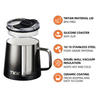Tasse de bureau isotherme 8 oz (237 ml) avec poignée, revêtement céramique, couvercle coulissant amovible, en acier inoxydable 316 à double paroi sous vide