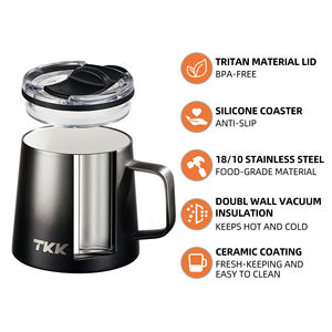 8 12 унций, изолированная офисная чашка, кружка для кофе, ручка, керамическое покрытие, съемная крышка слайдера из нержавеющей стали, Двойная Вакуумная - Product Image 6