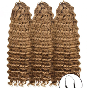 Invisible Crochet Deep Curly Wave Human Hair Brown Invisible Knots Pre Separated Knotless Crochet Human Hair <strong>Extension</strong> <strong>for</strong> <strong>Braid</strong> - Product Image 1