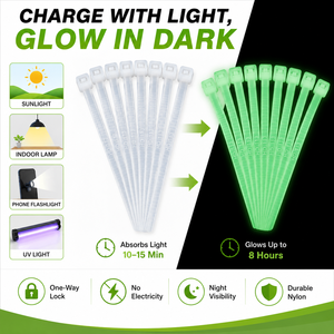 Attaches auto-luminescentes en plastique 3,6x200mm, à stockage d'énergie lumineuse, colliers de serrage polyvalents pour bricolage domestique et attache de plantes de jardin - Product Image 2