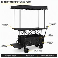 Chariot pliant avec auvent et table, chariot de camping robuste en Oxford 900D, chariot de marché pliable avec freins pour vendeurs en extérieur