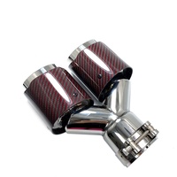 Embout de silencieux en Fiber de carbone rouge brillant pour voiture, tuyau d'échappement à Double sortie, buse de silencieux, décoration universelle, tuyau d'échappement en acier inoxydable, 1 pièce