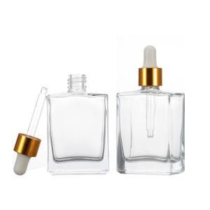 Tại Chỗ Phẳng Vuông Hình Chữ Nhật Sang Trọng <span class=keywords><strong>15Ml</strong></span> <span class=keywords><strong>30Ml</strong></span> 50Ml 100Ml Chai Thủy Tinh Nhỏ Giọt Với Cổ Áo Vàng Cho Huyết Thanh Tinh Dầu - Product Image 4