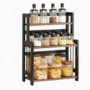 Étagère à épices multifonctionnelle pour la cuisine, organisateur de bureau à 3 niveaux, conteneur de rangement en métal et bambou, organisateur d'épices pour la cuisine - Product Image 1