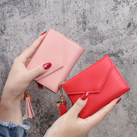 Dompet kecil wanita posisi Multi kartu warna permen lucu, tas kartu baru langsung pabrik kualitas tinggi, dompet koin lipat tiga rumbai