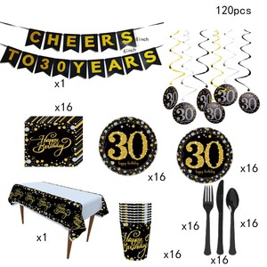 Lot de vaisselle jetable 60 pièces, assiettes, gobelets, décorations de fête pour grand-parent, serviettes et banderole jetable - Product Image 6