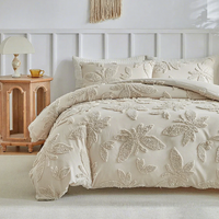 Ensemble de housse de couette en chenille tuftée 100% coton, écologique, certifié OEKO-TEX, moderne, toutes saisons, taille Queen, damassé blanc, 3 pièces