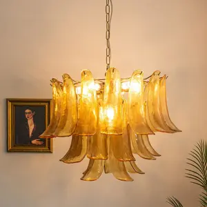 American Rural Retro Amber Chandelier Vintage Danish Designer Glass Living Room Lamp