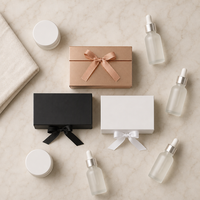 Boîte cadeau rigide pliable magnétique avec logo personnalisé, ruban en satin rose pour cosmétiques, extensions de cheveux, emballage de beauté
