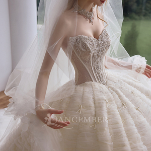 Lsgz13 Gorgeous Champagne Sweetheart Lace Corset <b>Tiered</b> Ruffle Cloud Ball Gown <b>Wedding</b> <b>Dress</b> Cathedral Train Jancemebr - Product Image 3