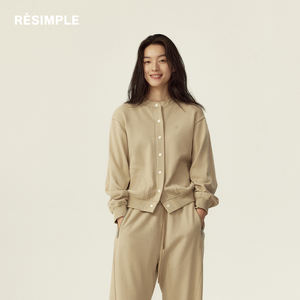 <span class=keywords><strong>Resimple</strong></span>-Sudadera de cuello sencillo para mujer, Top abotonado regular con cuello levantado, tejido de algodón para la temporada de otoño - Product Image 1