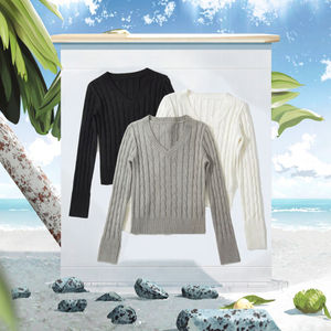 Jersey Vintage de alta calidad 2025 para mujer, suéter con cuello en V profundo, algodón fino de punto, Parte delantera informal, longitud larga para la temporada de primavera - Product Image 2