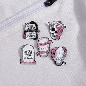 Get In Loser Flower Skull Enamel Pin Wholesale Halloween Gothic Lapel Never Trust The Living Brooches Badge Metal Punk Jewelry