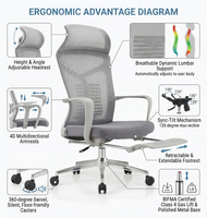 Chaise de bureau ergonomique à dossier haut en maille avec repose-pieds, soutien lombaire réglable, inclinable et pivotante, chaise de direction pour ordinateur