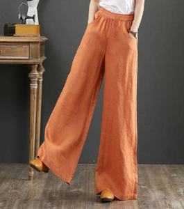 <span class=keywords><strong>Pantaloni</strong></span> da donna in cotone e <span class=keywords><strong>lino</strong></span> letterario primavera ed estate <span class=keywords><strong>pantaloni</strong></span> larghi a vita alta lunghi fino al pavimento - Product Image 5