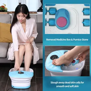 آلة تدليك القدم Realx للاستحمام بالغمس في حوض الاستحمام بالدلو مع فقاعة إضاءة بالأشعة تحت الحمراء صندوق عشبي بأحجار للقدم