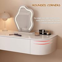 Table de maquillage moderne à poser au sol, finition brillante, durable et réglable, commode flottante cannelée avec 2 tiroirs de rangement pour chambre et salon