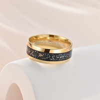 Bague en acier inoxydable bicolore 8 mm avec incrustation de paillettes, centre scintillant, large bande, en stock, vente en gros, bijoux de mode pour hommes