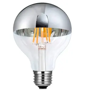 Lampu Bohlam LED Setengah Krom Panjang, Reflektor Cermin Perak