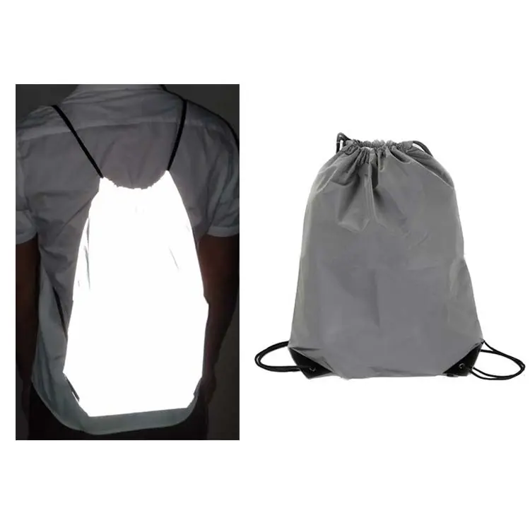 Оптовая продажа, экологически чистый школьный рюкзак на шнурке из полиэстера, с индивидуальным логотипом, с сильным отражением высокой видимости, спортивная сумка для детей, подарок