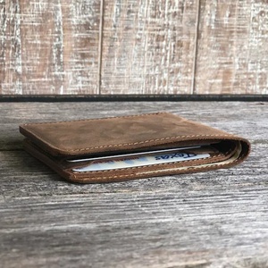 <b>Waterproof</b> Handmade Crazy Horse Genuine Leather Slim Short Mens <b>Wallets</b> Bifold Open Closure Polyester Lining Billeteras - Product Image 3