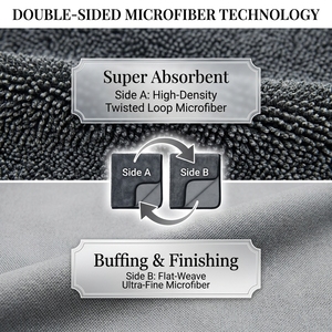 Serviette de séchage en microfibre 650 g/m² à torsion simple, grande taille, pour le séchage de la carrosserie automobile, serviette de detailing auto en microfibre - Product Image 4