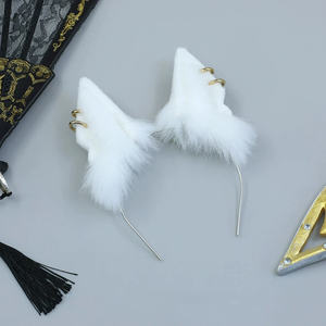 <span class=keywords><strong>Coiffe</strong></span> unisexe en peluche faite à la main, motif dessin animé, avec oreilles de bête simulées et queue d'animal, accessoires de costume Anubis pour poupée - Product Image 3