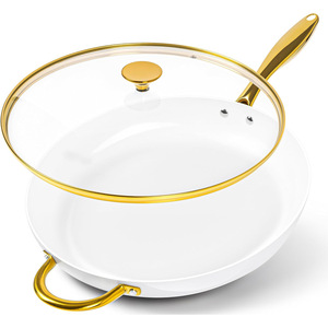 <span class=keywords><strong>Sartenes</strong></span> <span class=keywords><strong>Antiadherentes</strong></span> de Lujo Personalizadas al por Mayor, de Aleación de Aluminio con Mango Dorado y Revestimiento Cerámico - Product Image 2