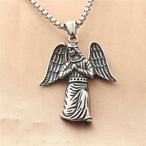Winged <b>Angel</b> Pendant Stainless Steel Unisex Necklace Retro Style <b>Gift</b> 190193 - Product Image 1