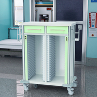 Chariot de dossier médical moderne à 50 couches, 4 roulettes, 2 tiroirs, serrure centrale en alliage d'aluminium + hôpital médical en acier inoxydable