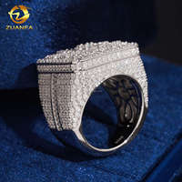 Bague Homme Style Hip Hop Entièrement Sertie de Micro-Pavés en Or Blanc Plaqué, Moissanite et Diamant Rond en Argent Sterling 925