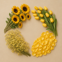 Lot de fleurs artificielles assorties en gros : tournesol jaune, tulipe, pétales de rose – Ensemble 3-en-1 pour centre de table de mariage, fête et décoration intérieure