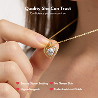 Colliers pendentifs double cœur plaqués or véritable 14 carats, GRA VVS 1/2/3 carats, charme en diamant moissanite, cadeaux pour femmes, chaîne en argent S925