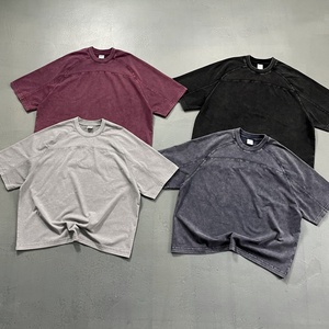 T-shirt Gravvi vintage en velours 100 % coton, teint à la cire, délavé, manches raglan, coupe oversize, style hip-hop, séchage rapide, anti-plis, 285 g - Product Image 1