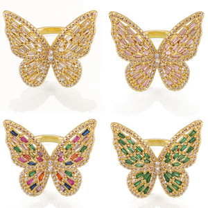 Butterfly Design Geometric Brass 14K Gold Plated Gemstone Zircon <b>Open</b> Finger <b>Ring</b> Luxury Style Unisex Office/Career - Product Image 6