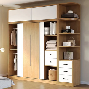 Armario Moderno de Madera Hecho a Medida, Mueble de Almacenamiento para Dormitorio, Diseño de Puerta Corredera, Estantes Ajustables, Rieles para Ropa, Resistente a la Humedad - Product Image 1