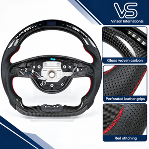 Volant personnalisé en fibre de carbone à fond plat MC205LED pour Mercedes Benz Classe C W205 2015 2018 avec poignées en cuir - Product Image 4