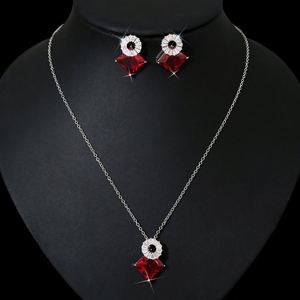 HIBRIDE mignon romantique rond carré forme bleu cubique zircone cristal femmes fiançailles collier boucle d'oreille mariage ensemble de bijoux N-906 - Product Image 3