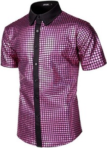 Chemise <span class=keywords><strong>polo</strong></span> à manches courtes pour homme, style hipster, or métallisé, boutonnée, costume <span class=keywords><strong>disco</strong></span> des années 70, haut pour fête d'Halloween - Product Image 5
