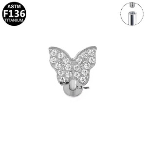 Butterfly Shape <b>Titanium</b> Alloy Ear <b>Studs</b> With Zircon Inlay For Cartilage Earring Gift - Product Image 3