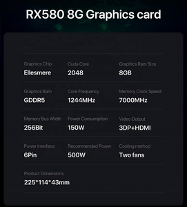 Mejor Precio, Tarjeta Gráfica para Juegos RX580 de 8GB GDDR5, Chipset de 256 bits, 6 pines DP, Diseño para Estación de Trabajo de Escritorio, Computadora de Oficina, 2048SP 8 - Product Image 3