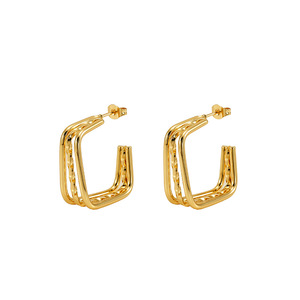 Zogxin Geometric Hoop Earrings Gold Plated Stainless Steel Square Shape Party Jewelry For Women - Product Image 5