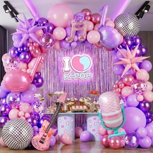 Kit d'arche de ballons d'<span class=keywords><strong>anniversaire</strong></span> K-POP avec ballons en aluminium en forme de note de musique, boule disco et étoile éclatante pour fête sur le thème du film K-pop - Product Image 1
