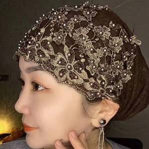 Women's New Design Solid Color <b>Scarf</b> Headscarf Muslim Cotton Pleated Inner Cap with Regular Curved Pattern Hat - Product Image 6