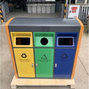 High Quality Trash Cans 3 Compartment Waste <strong>Bins</strong> Stainless Steel Rolling <strong>Cover</strong> Recycle <strong>Bin</strong> - Product Image 4