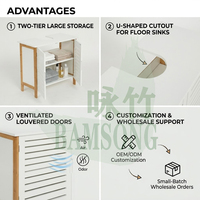 Meuble sous-évier de salle de bain en bambou avec portes à persiennes doubles, meuble-lavabo sur pied, organisateur de rangement de salle de bain autoportant et peu encombrant
