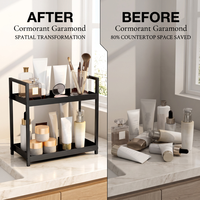Étagère de rangement de bureau à 2 niveaux en acier au carbone avec poignée de transport, support de rangement pour coiffeuse et comptoir de salle de bain, organisation domestique