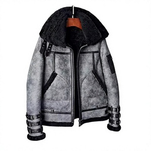 Blouson moto décontracté pour homme en cuir PU avec doublure en fausse fourrure, coupe-vent, imperméable, épais, fermeture éclair, logo frontal - Product Image 1