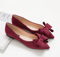 Ballerines à nœud pour femmes, bout pointu, chaussures plates décontractées en daim, élégantes pour le travail, mocassins à enfiler